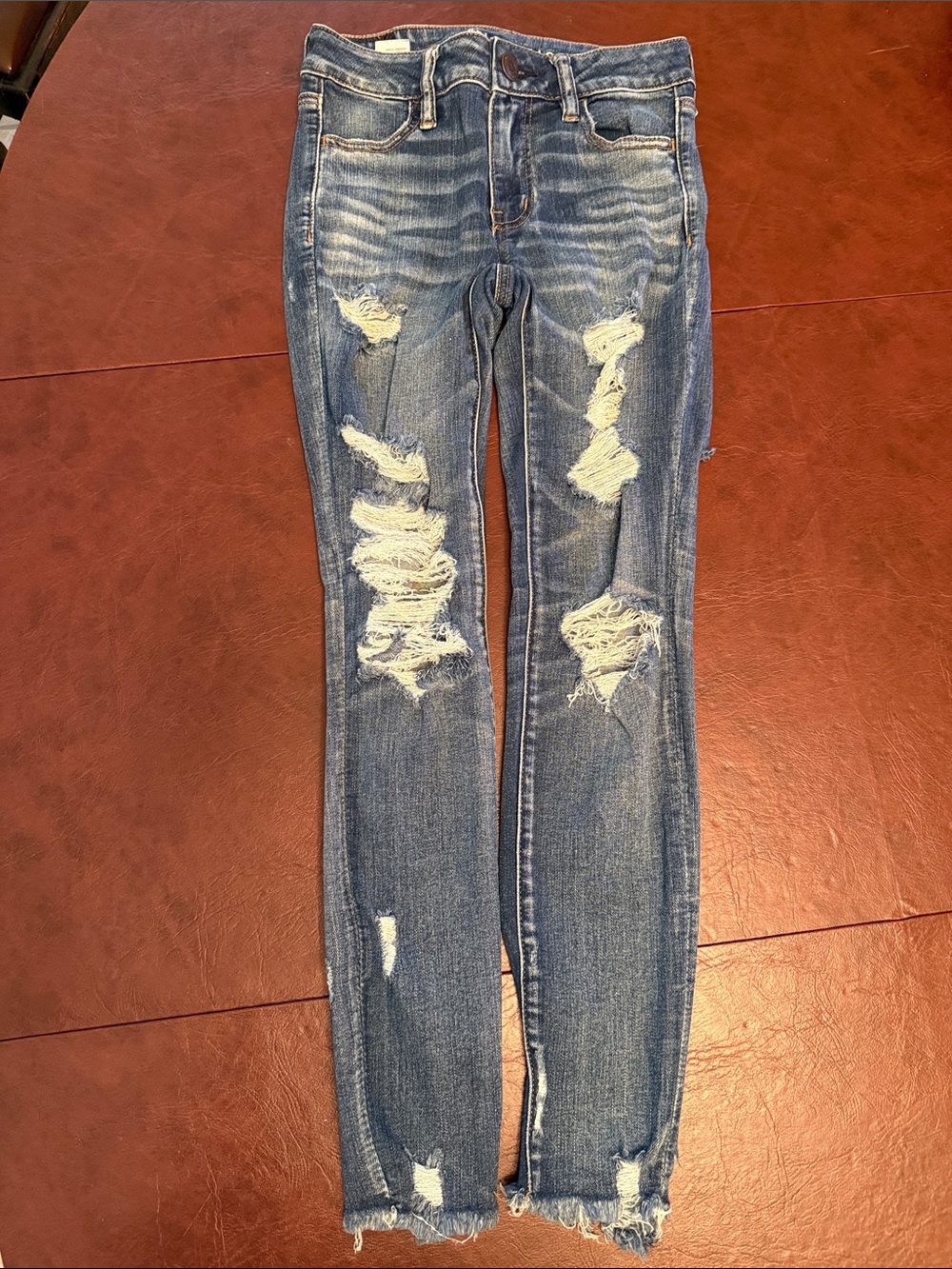 American Eagle Outfitters Distressed Skinny Jeans - Blue